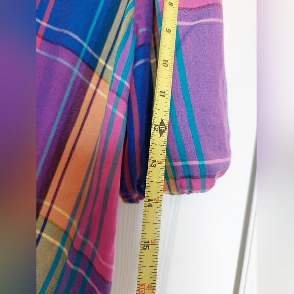 Ann Taylor Womans SZ XL Cinch Bottom Waiste Pastel Plaid Cinch Sleeve Blouse - Picture 2 of 9